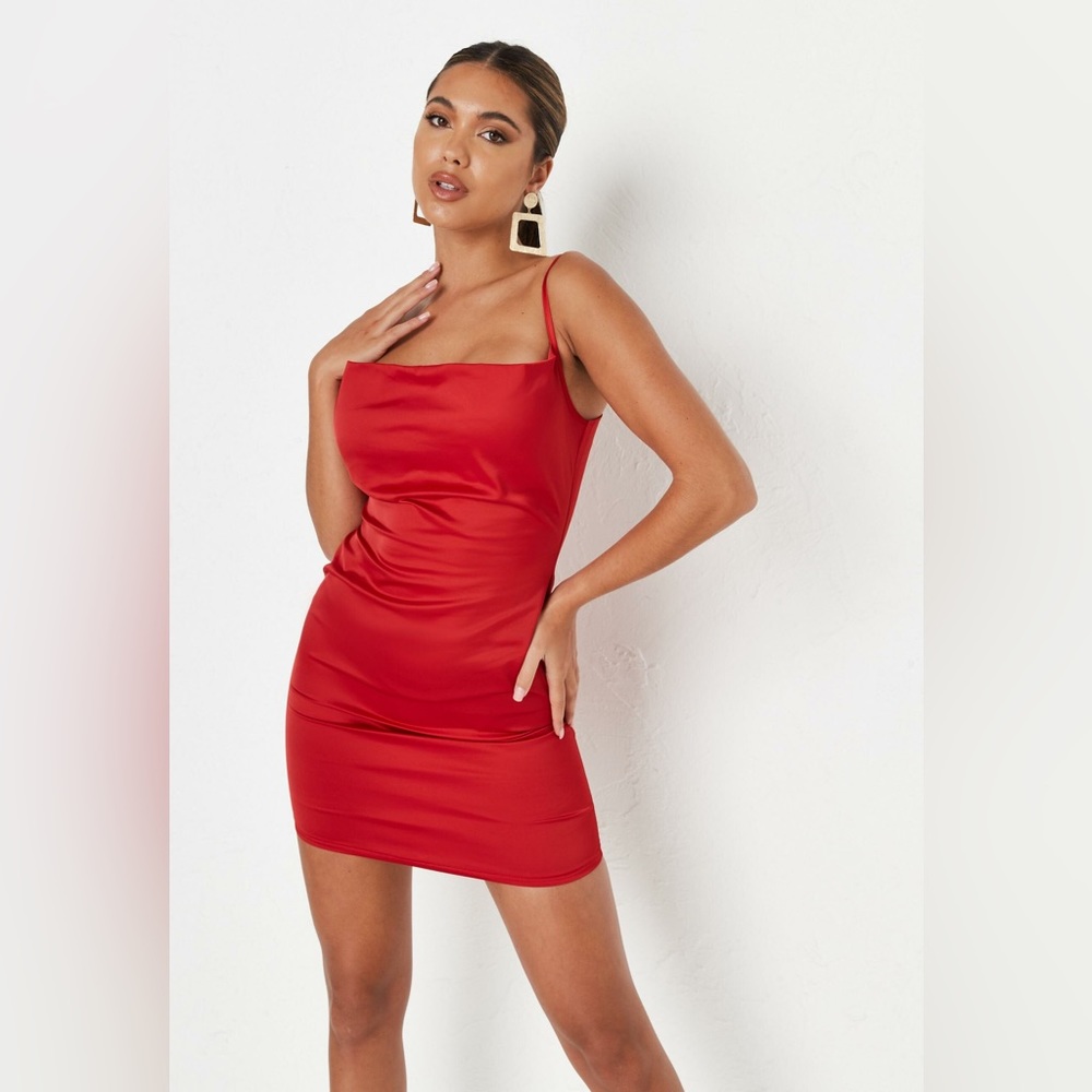 Red cowl neck cami satin mini dress Missguided